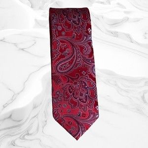 Tommy Hilfiger,  100% Silk, Men’s Neck Tie Red, Blue, Paisley Front, Blue Tail